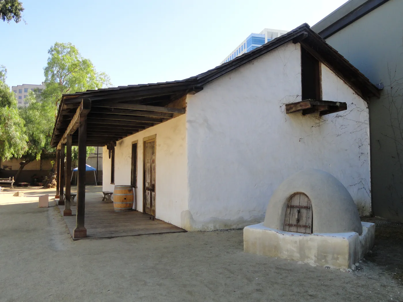 The Peralta Adobe, San Jose's oldest building, beside its plaza