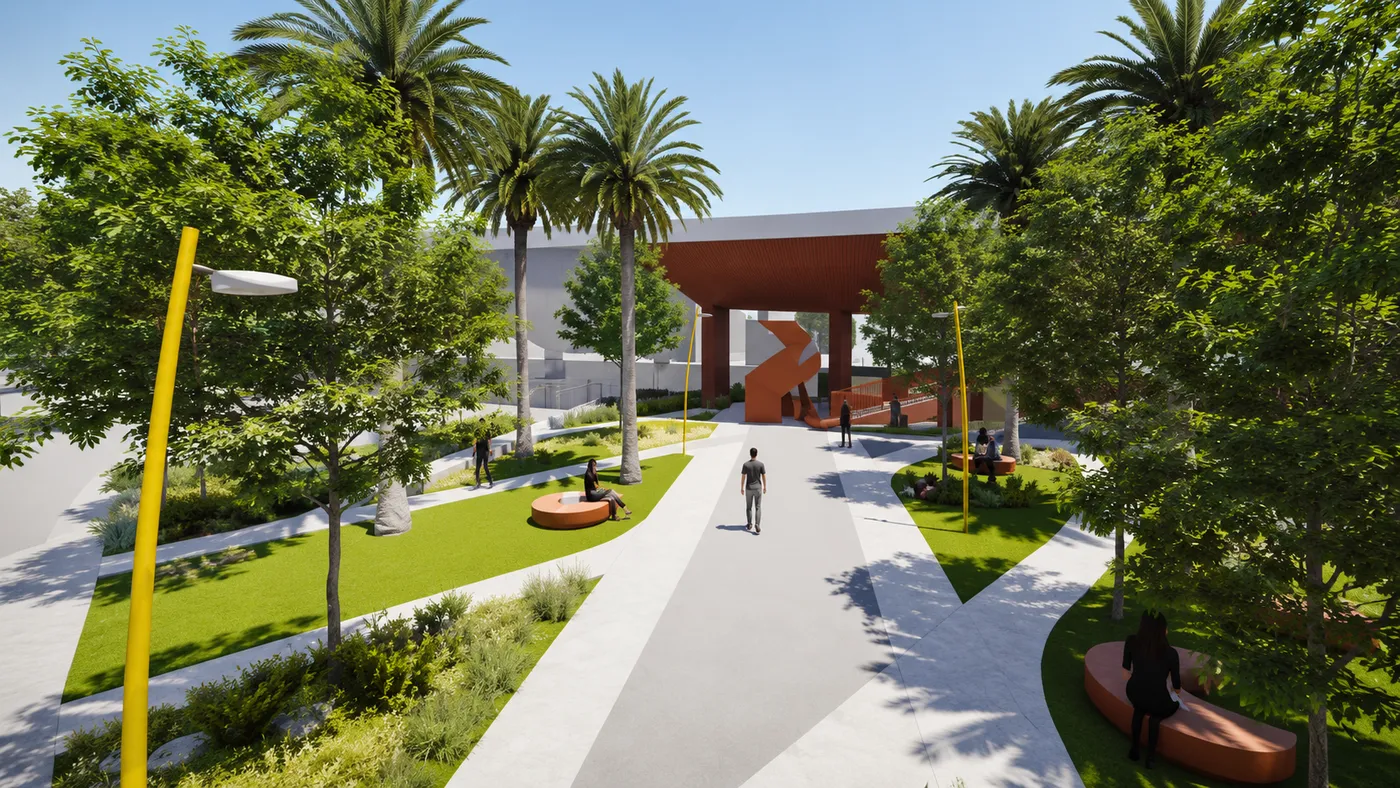 Concept visualization of a palm court and shade pavilion